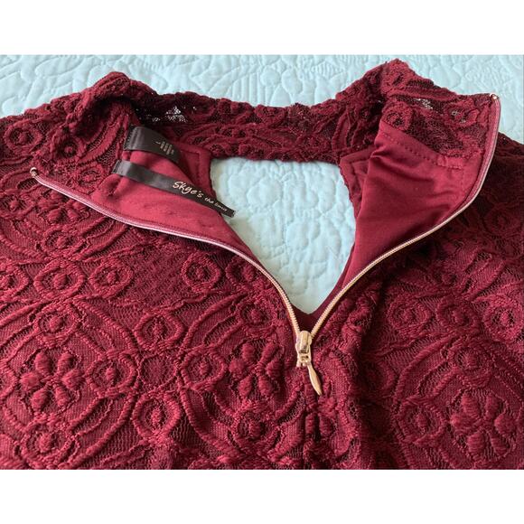 SKYE’S THE LIMIT BELOW THE KNEE TUNIC LACE DRESS, WOMENS, L, BURGANDY SLEEVELESS - Picture 7 of 11